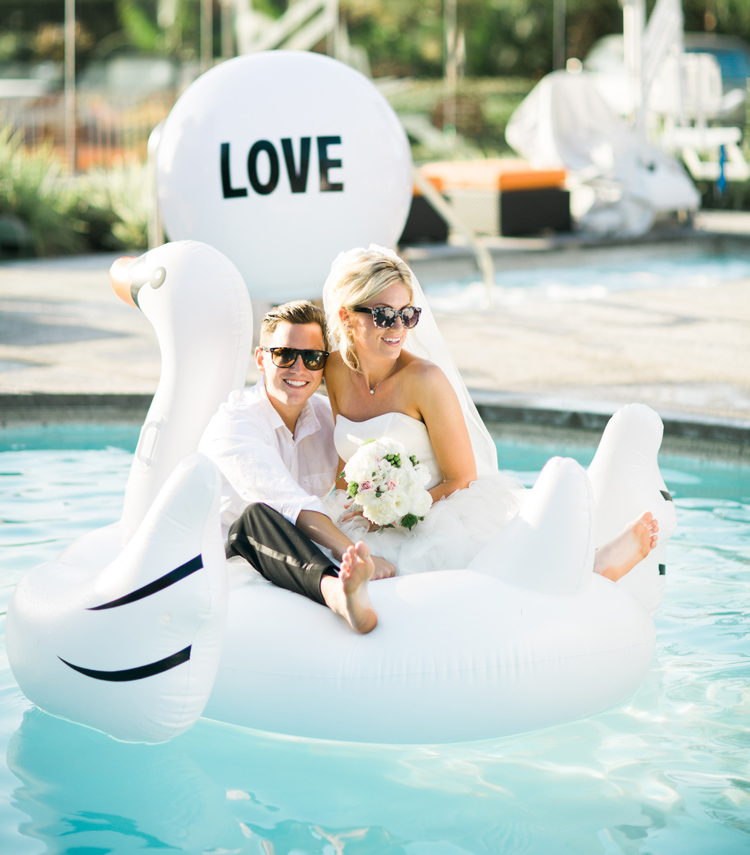 Pos-wedding Bride and Groom Photo on Float Swan. | More on: http://mysweetengagement.com/alexandra-and-matt-a-californian-proposal/ - SisterLee Photography 