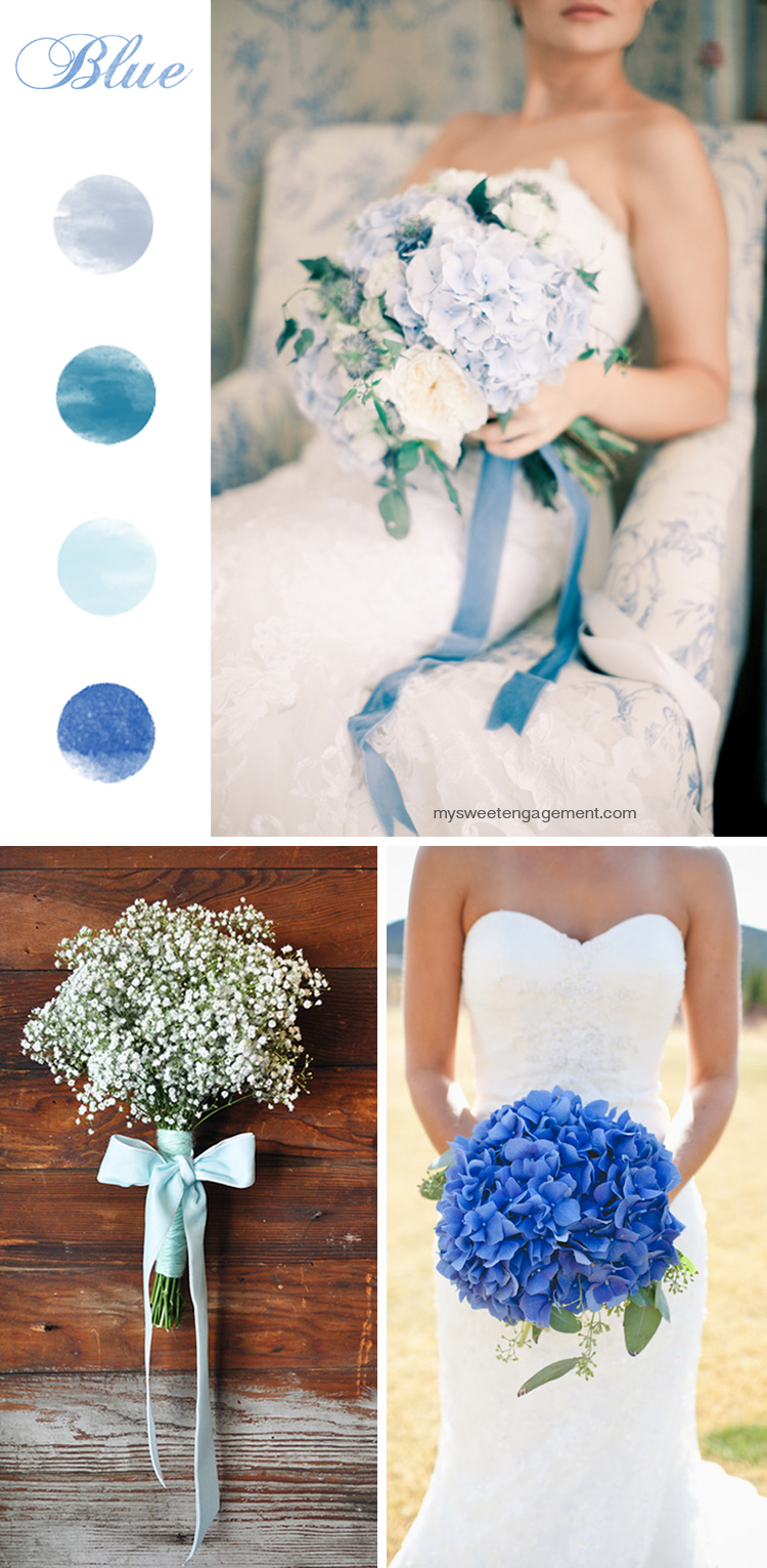 8 Wedding Bouquet Color Inspirations - Blue flowers | More on: http://mysweetengagement.com/50-shades-of-flowers-wedding-bouquet-color-inspiration