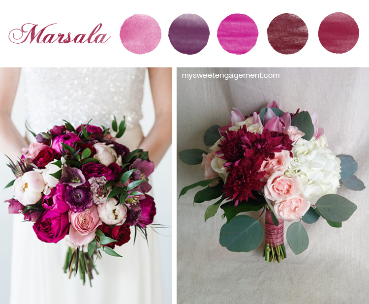8 Wedding Bouquet Color Inspirations - Marsala flowers | More on: http://mysweetengagement.com/50-shades-of-flowers-wedding-bouquet-color-inspiration