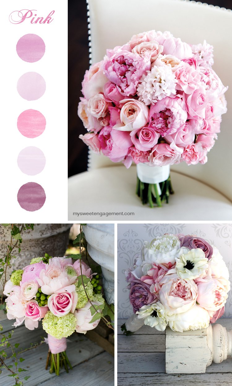 8 Wedding Bouquet Color Inspirations - Pink flowers | More on: http://mysweetengagement.com/50-shades-of-flowers-wedding-bouquet-color-inspiration