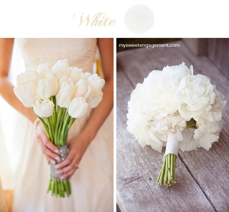 8 Wedding Bouquet Color Inspirations - White flowers | More on: http://mysweetengagement.com/50-shades-of-flowers-wedding-bouquet-color-inspiration