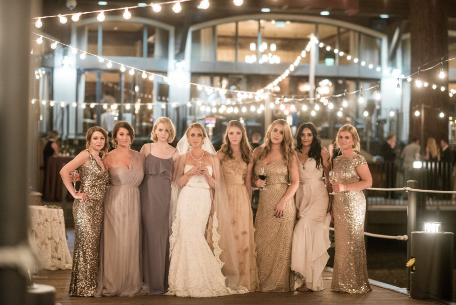 Glamorous and chic mismatched bridesmaid dresses. Sparkling gold + Pastel colors. // See more: Mix It Up: 15 Mix and Match Bridesmaid Dresses Done Right // http://mysweetengagement.com