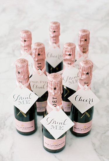 "Drink me" mini Chandon bottles for wedding favors. // Wedding favor ideas your guests will love