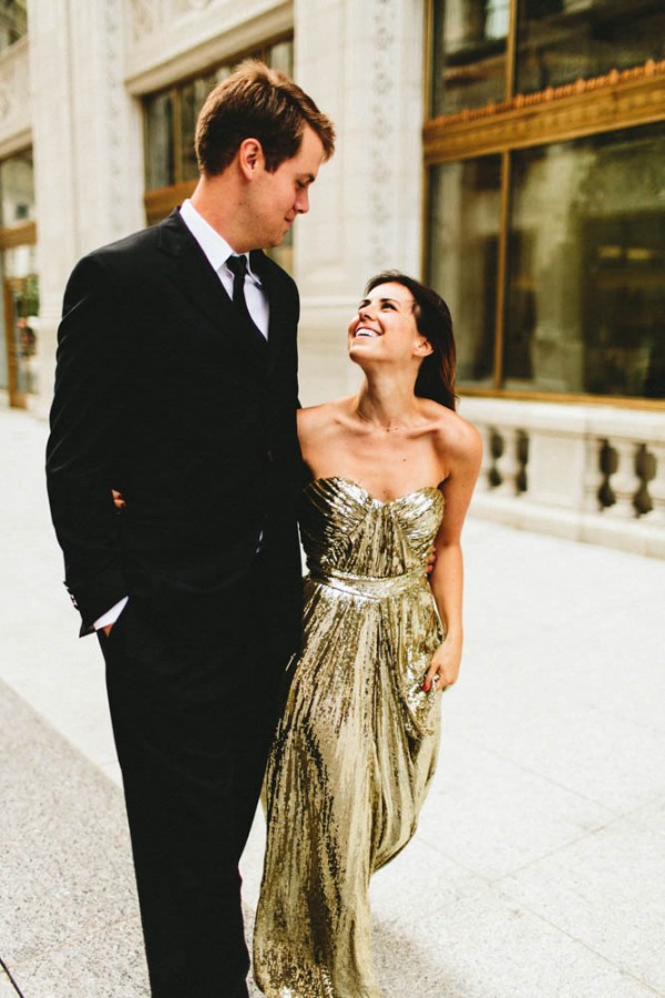 Full glam look with this chic long gold dress. Giving Tree Photography // Don't know what to wear for your engagement pictures? Check out these 10 Formal Engagement Photo Outfit Ideas. // http://mysweetengagement.com