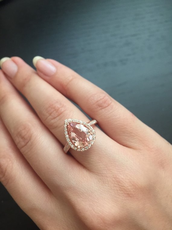Pear Shaped Rose Gold Engagement Ring with Halo // mysweetengagement.com