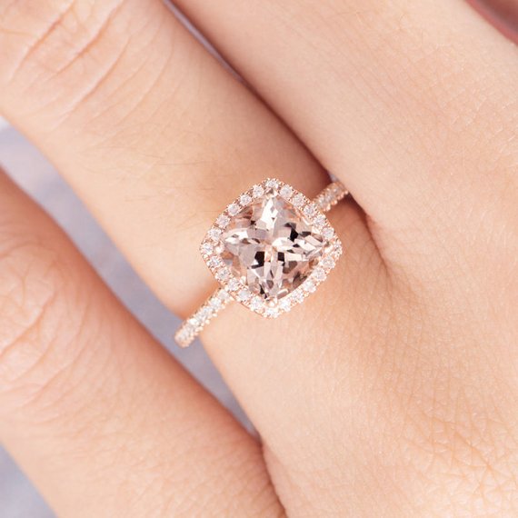 Square Rose Gold Engagement Ring with Halo // mysweetengagement.com