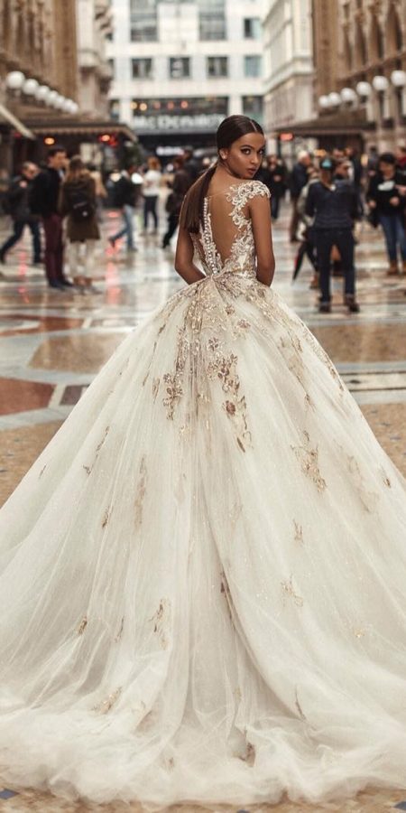 Glamorous ball gown wedding dress with gold applications. // mysweetengagement.com