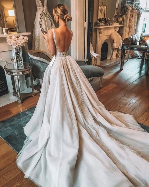Gorgeous backless gray ball gown wedding dress. // mysweetengagement.com