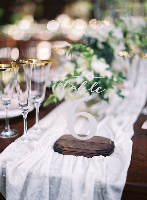 Modern affair: Acrylic wedding decor and ideas. Perspex table number. // mysweetengagement.com