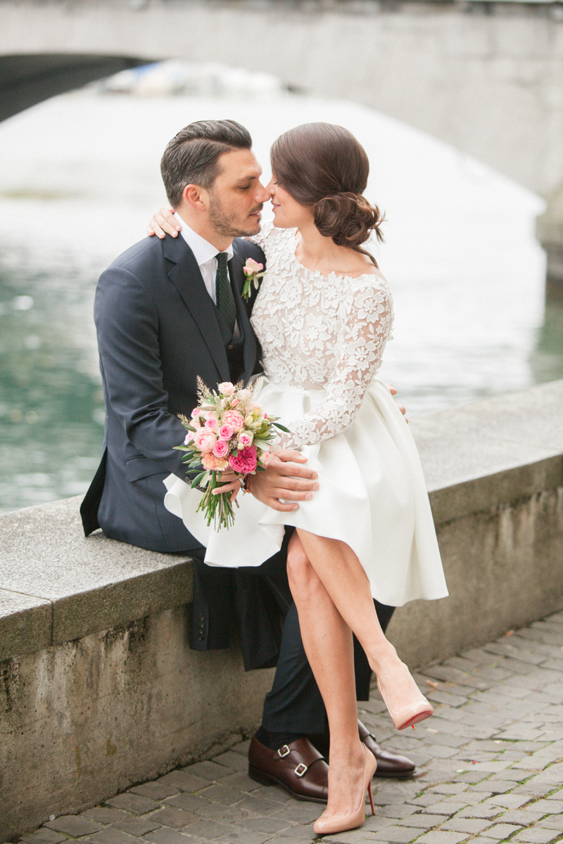 Romantic little white dress for the courthouse wedding. // See more: 20 Stunning Civil Wedding Outfit Ideas to Make it Official In Style. // mysweetengagement.com