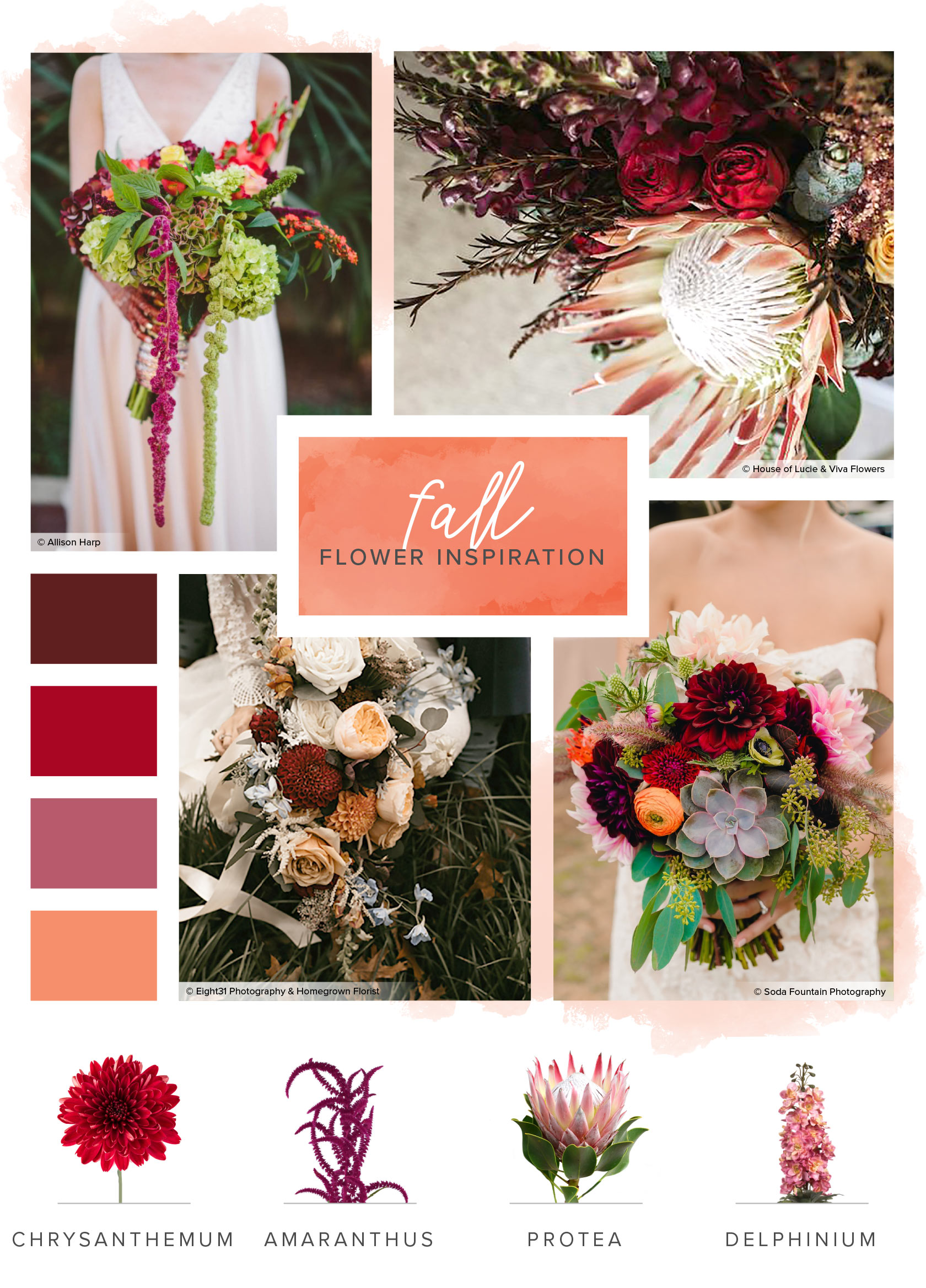A Seasonal Guide to Minimize Your Wedding Flower Costs. Fall Flowers Bridal Bouquet and Color Scheme Inspiration. // mysweetengagement.com