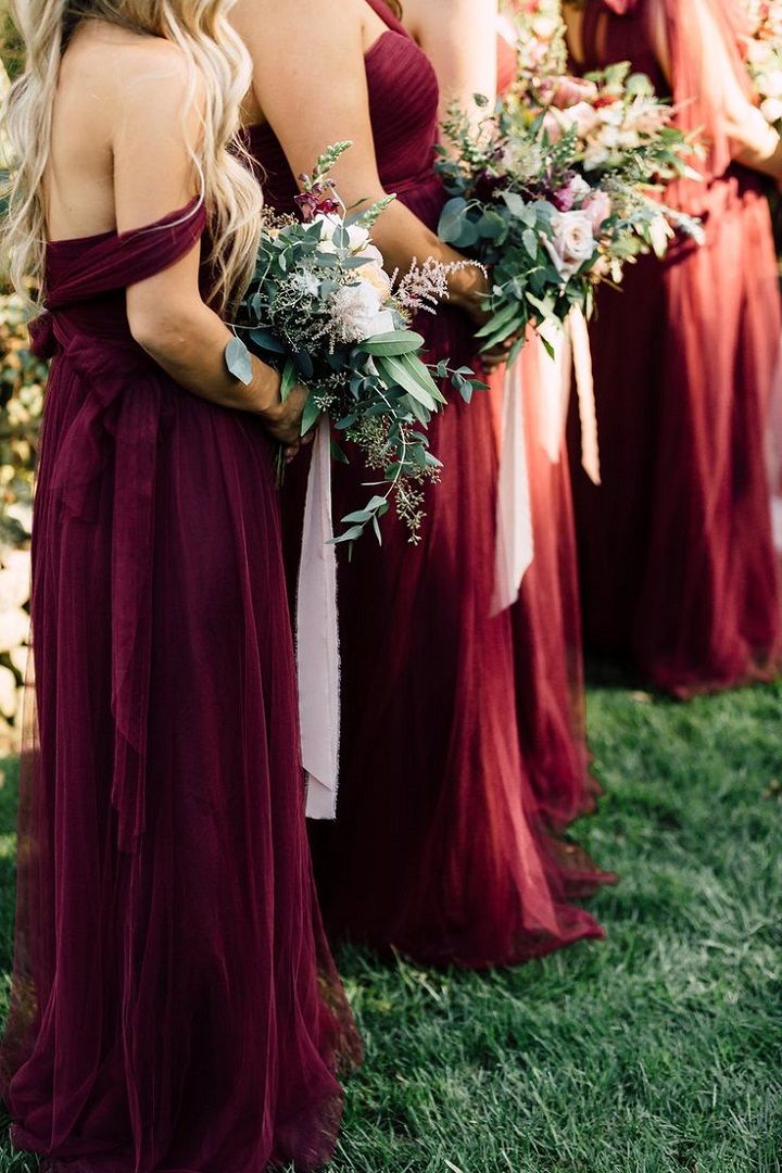 Burgundy Bridesmaid Dresses Ideas // http://mysweetengagement.com/burgundy-bridesmaid-dresses/ 