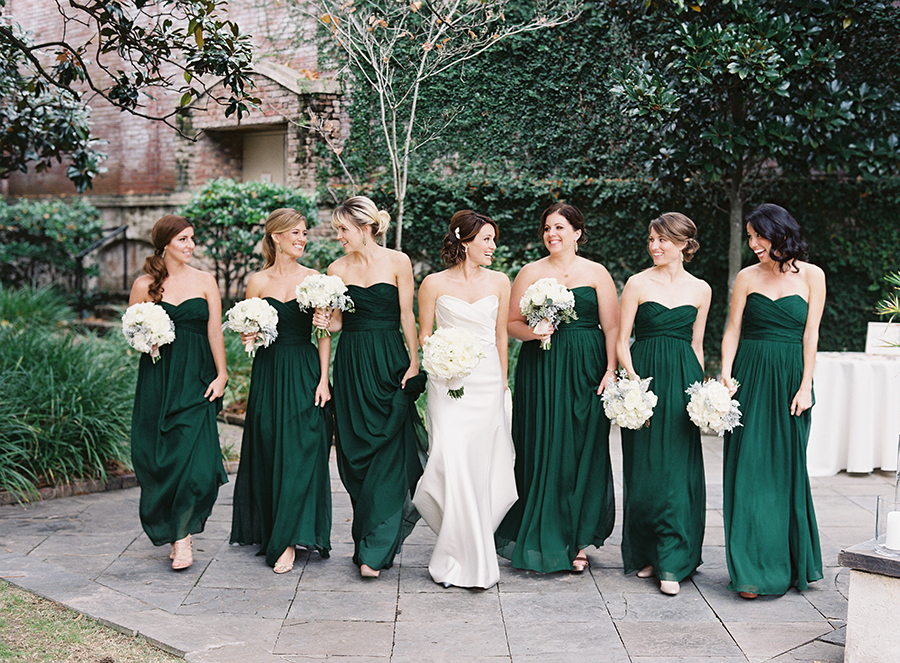  strapless long emerald green bridesmaid dresses