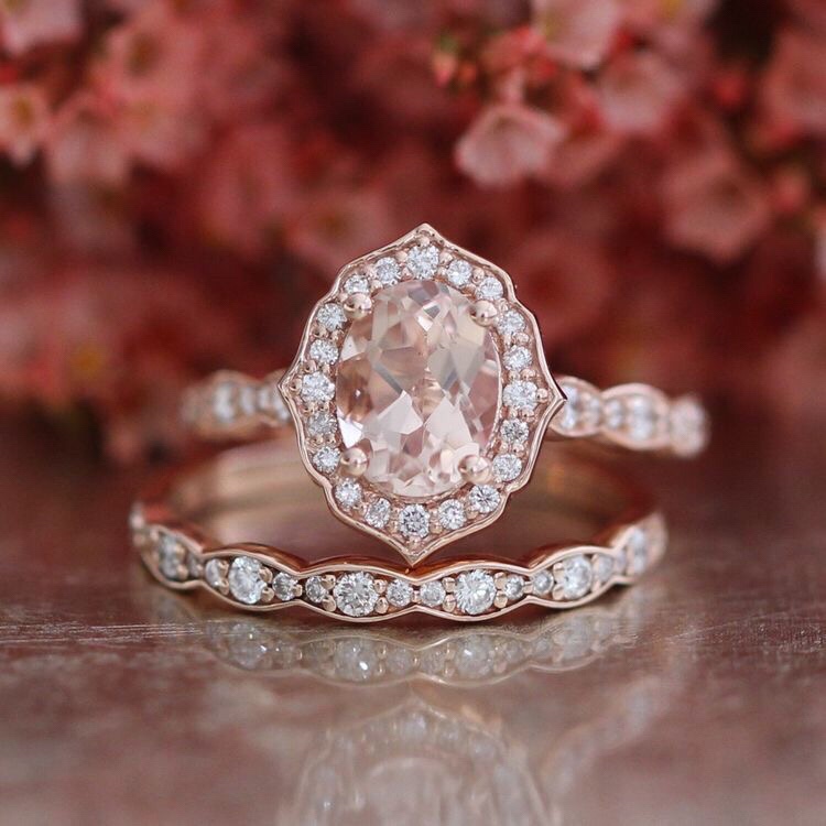 Art Deco style oval rose gold engagement ring.