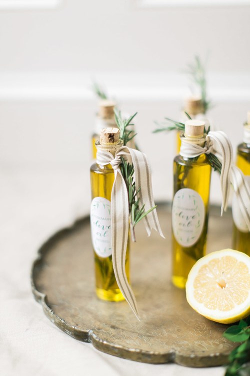 Little olive oil bottles. // Wedding favor ideas your guests will love