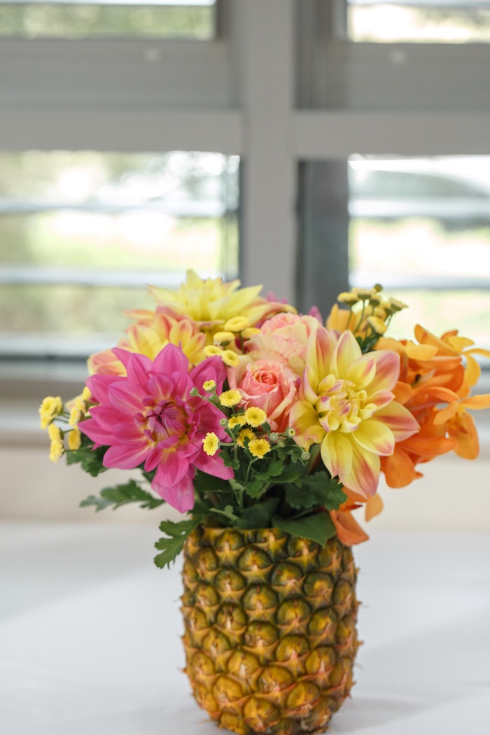 Tropical Bridal Shower Ideas: DIY pineapple flower arrangement // mysweetengagement.com