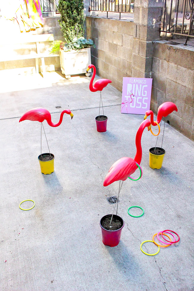 Tropical Bridal Shower Ideas: Keep your friends entertained with a flamingo ring toss party game // mysweetengagement.com