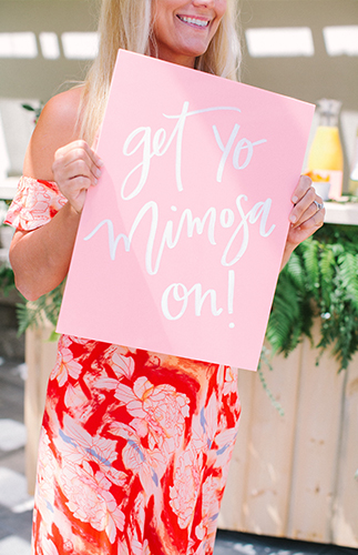 Tropical Bridal Shower Ideas: Get yo mimosa on pink sign // mysweetengagement.com