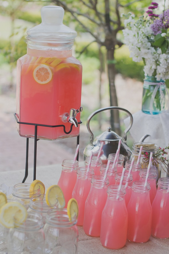 Tropical Bridal Shower Ideas: Pink lemonade - you can also add some vodka // mysweetengagement.com