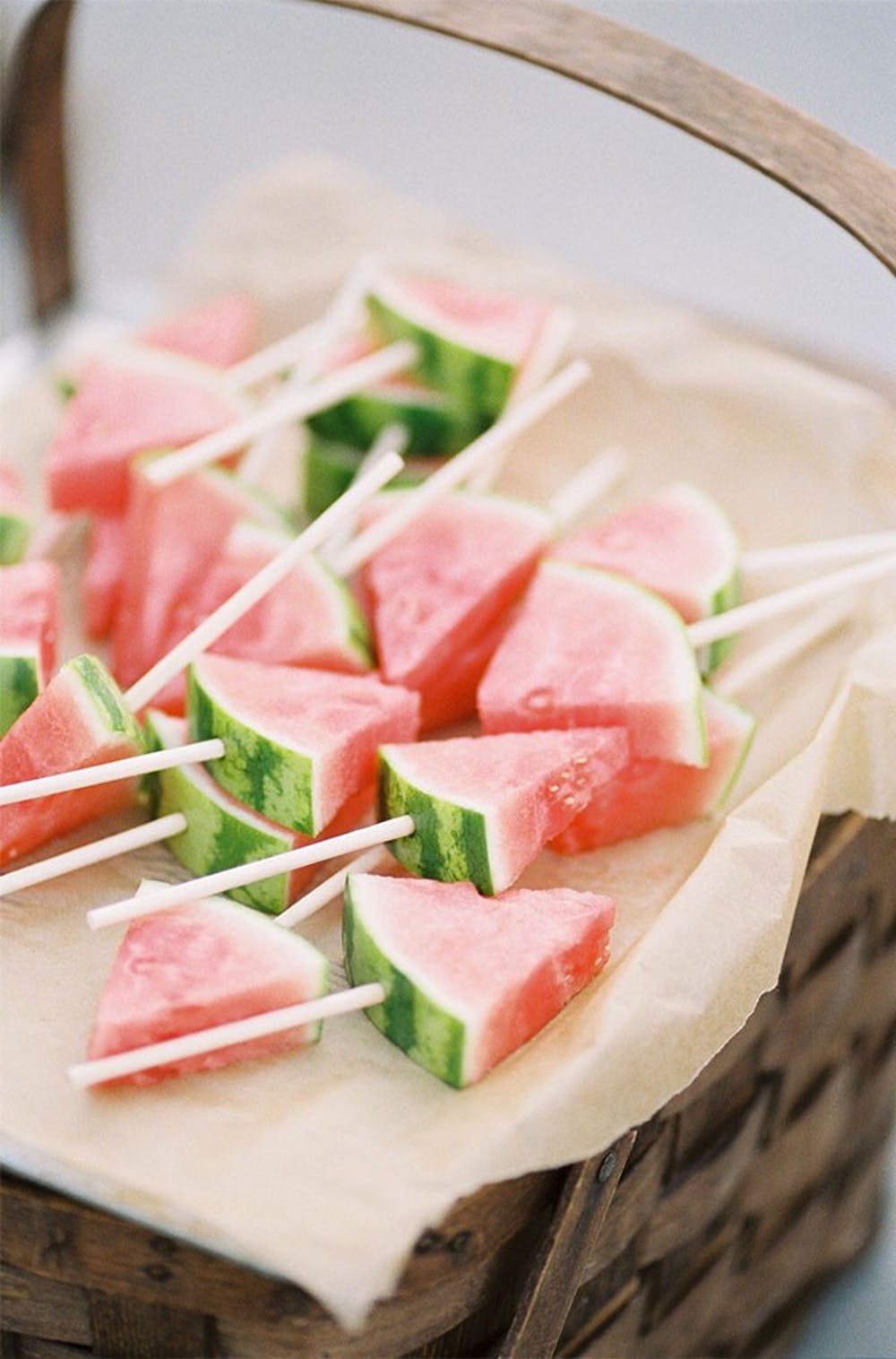 Tropical Bridal Shower Ideas: Watermelon slices on a lollipop stick // mysweetengagement.com