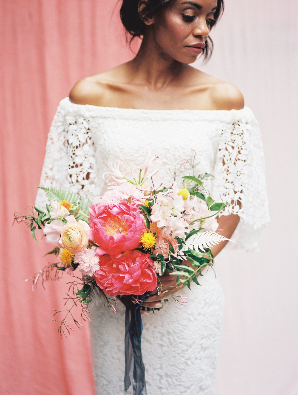 living coral wedding bouquet