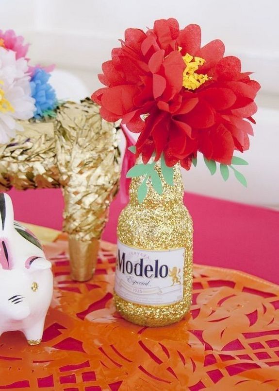 Save those Mexican beer bottles to hack this cute DIY centerpiece for a 5 de Mayo themed bridal shower // Get inspired with these Elegant Mexican Fiesta / Cinco de Mayo Themed Bridal Shower Ideas. // mysweetengagement.com
