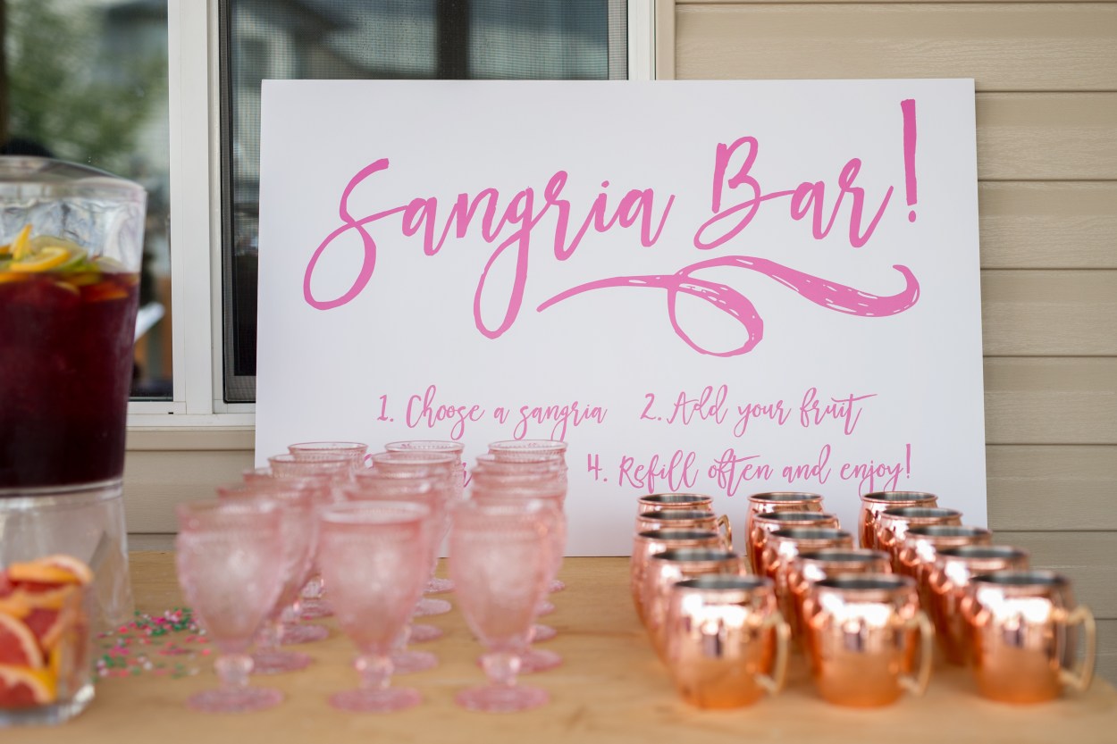 Get your guests excited with this awesome sangria bar station // Get inspired with these Elegant Mexican Fiesta / Cinco de Mayo Themed Bridal Shower Ideas. // mysweetengagement.com