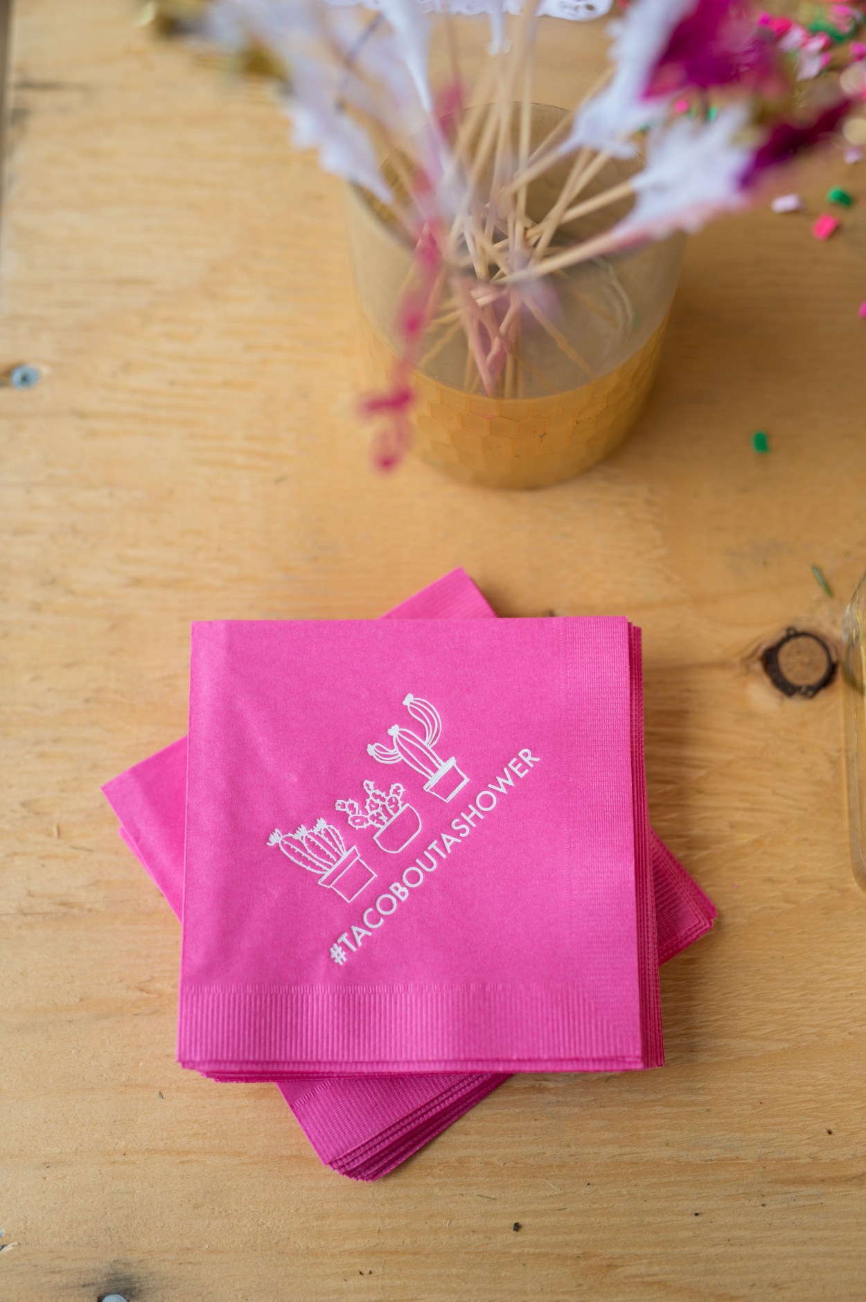Taco bout a shower - cute cactus paper napkin for as elegant cinco de mayo themed bridal shower fiesta // Get inspired with these Elegant Mexican Fiesta / Cinco de Mayo Themed Bridal Shower Ideas. // mysweetengagement.com