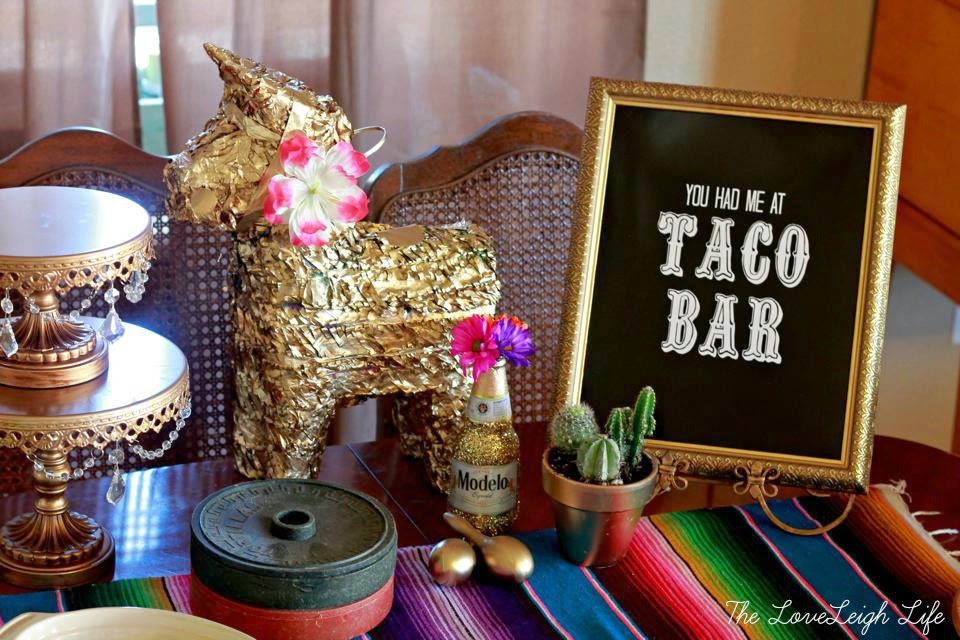 "You had me at Taco Bar" - fun sign idea for a cinco de mayo themed bridal shower. Obsessed with the golden piñata. // Get inspired with these Elegant Mexican Fiesta / Cinco de Mayo Themed Bridal Shower Ideas. // mysweetengagement.com