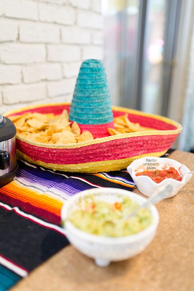 Get creative and serve your tortilla chips on a sombrero. // Get inspired with these Elegant Mexican Fiesta / Cinco de Mayo Themed Bridal Shower Ideas. // mysweetengagement.com