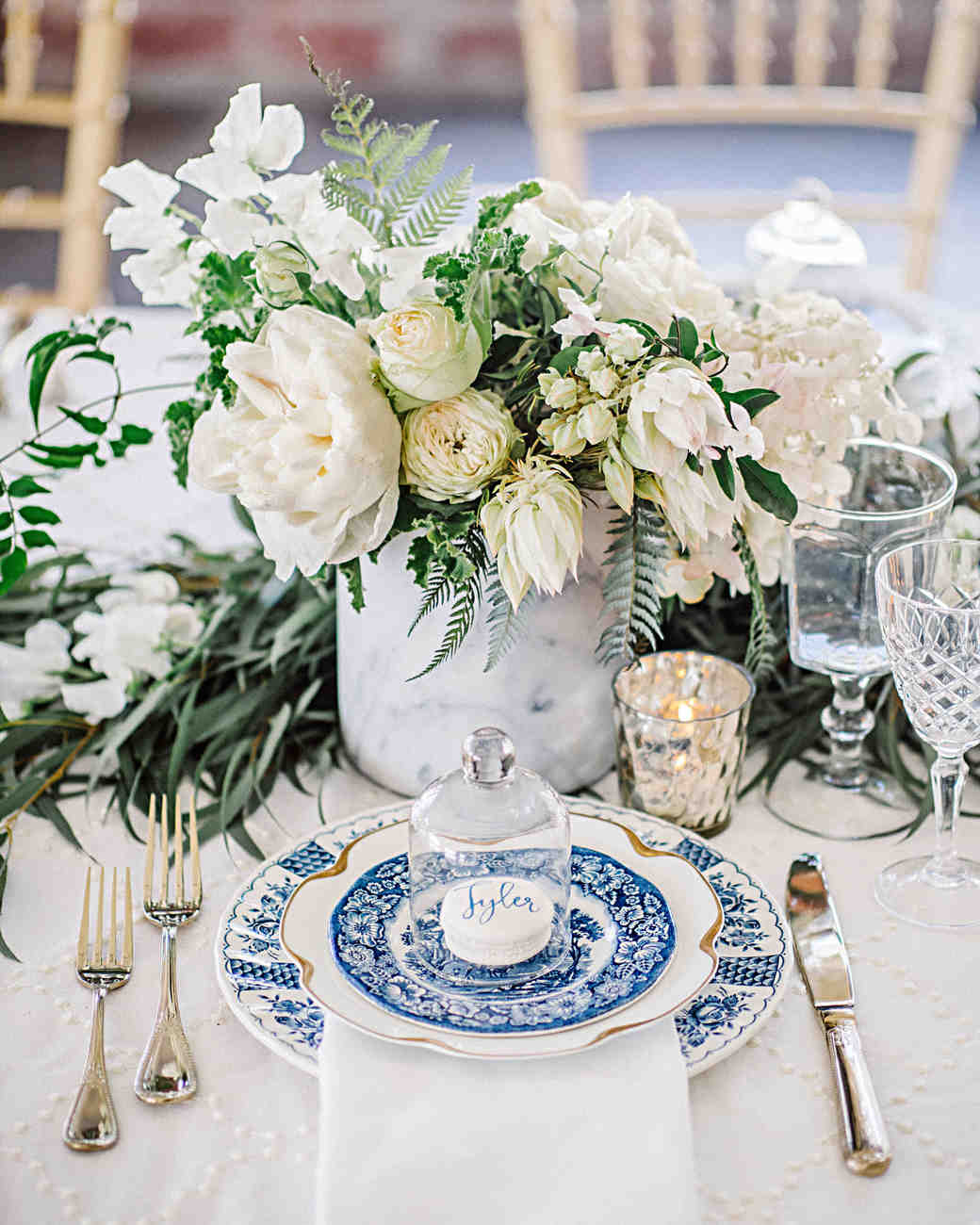 Marble wedding theme ideas: table centerpiece floral vase. // mysweetengagement.com