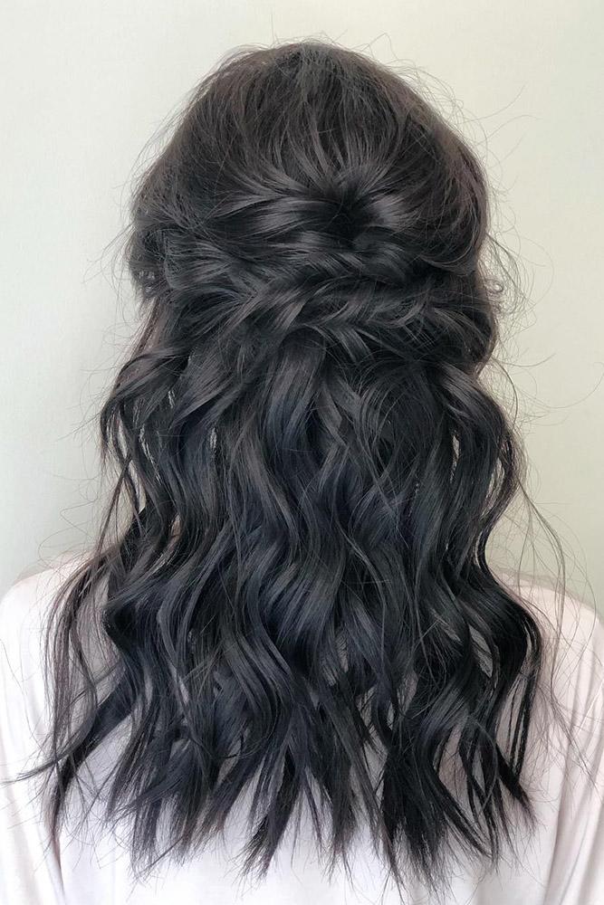 Simple wavy twisted half up half down hair idea. // Gorgeous half up half down bridal hairstyle ideas to impress on your wedding day. // mysweetengagement.com