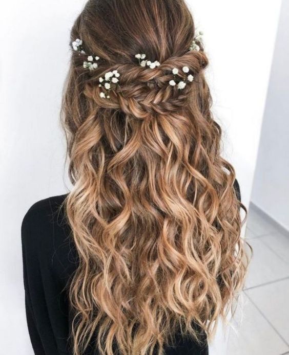 bridal hairstyles half up flowers