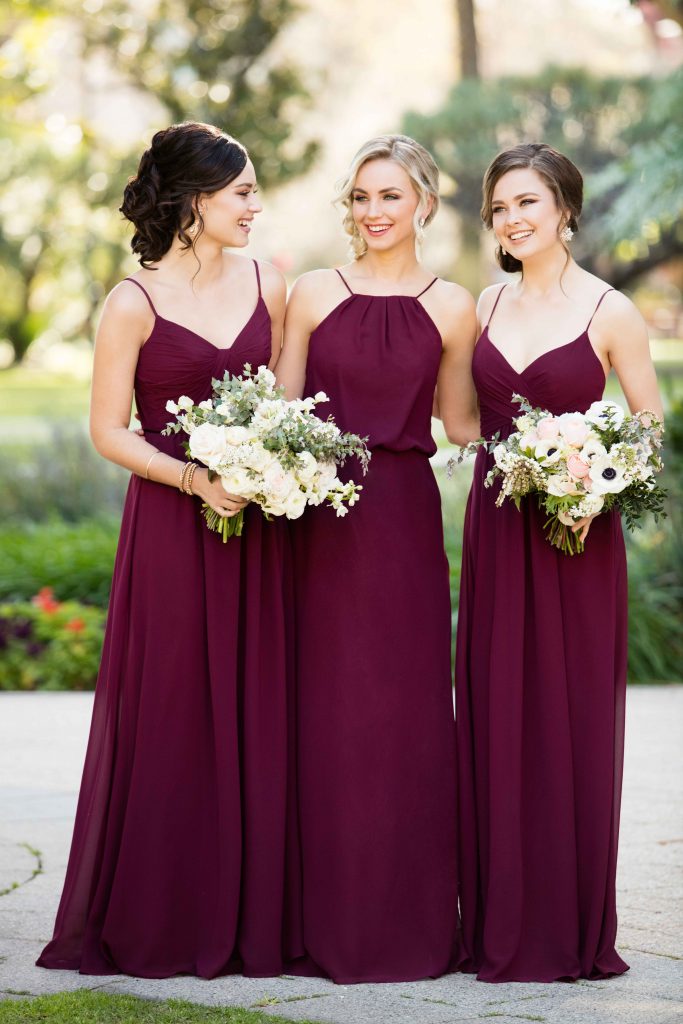 Burgundy Bridesmaid Dresses Ideas // https://mysweetengagement.com/burgundy-bridesmaid-dresses/ 