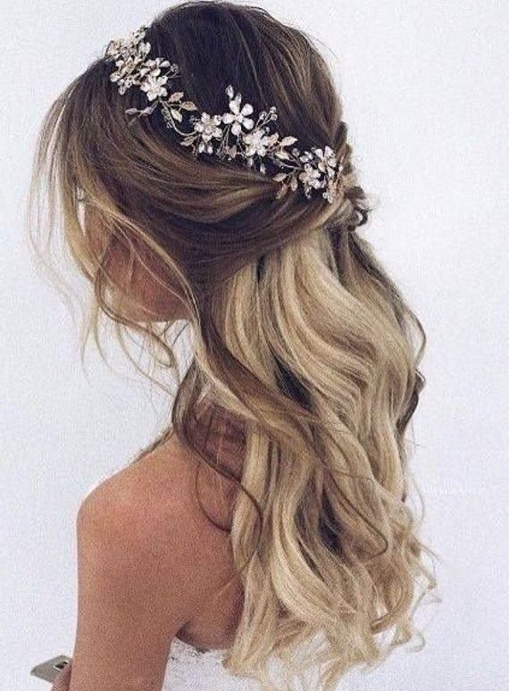 half up half down wedding hairstyle for long blond hair