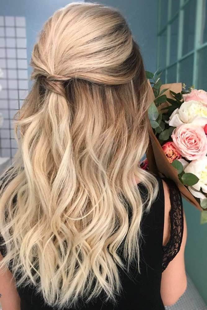 half up half down wedding hairstyle for long blond hair