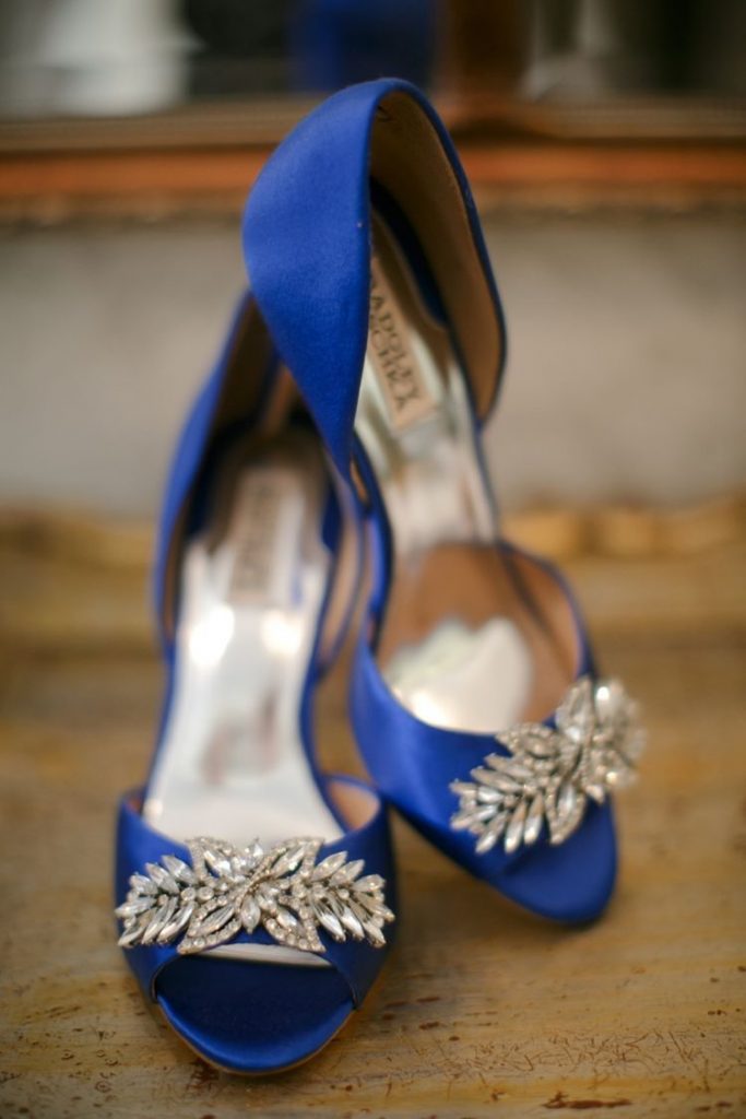 blue wedding high heel shoes with open toes and sparkling accent