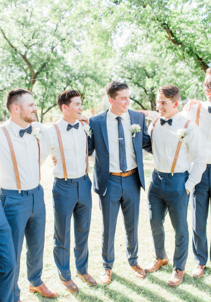groom and groomsmen wearing navy blue attire