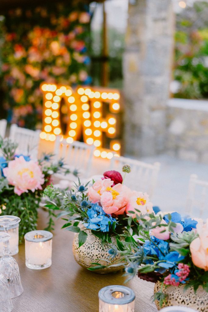 wedding decoration with floral centerpieces and candles