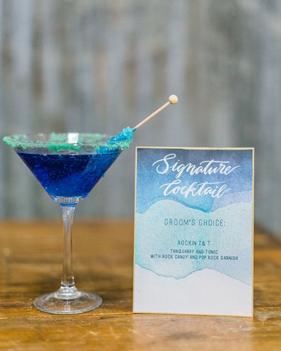 Pantone Classic Blue colored wedding signature cocktail