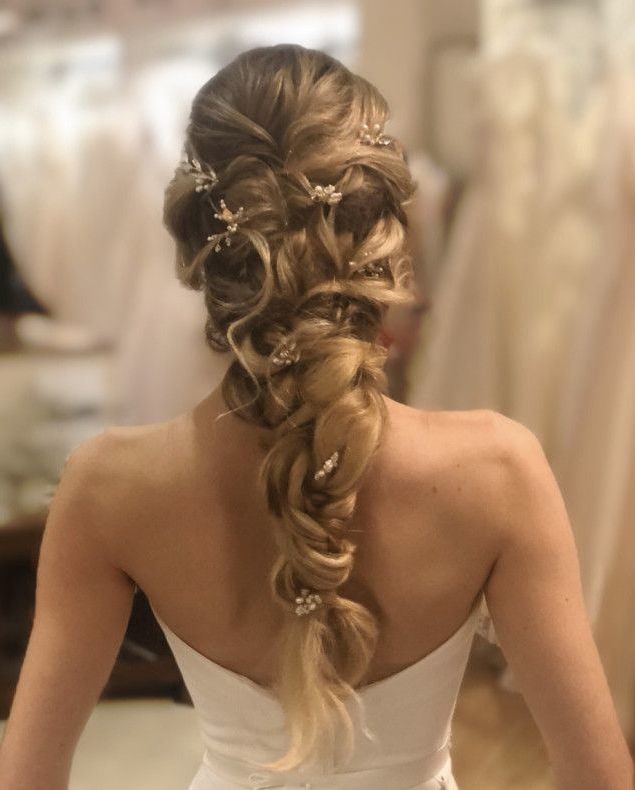 blonde braided bridal hair with small flowers