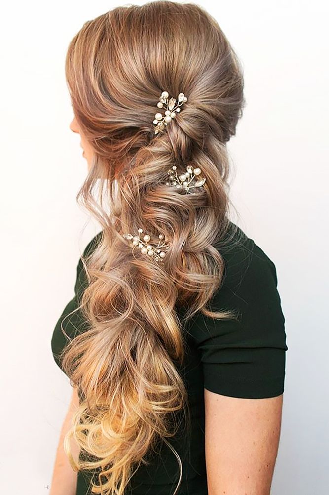 long hair styled to the side for wedding