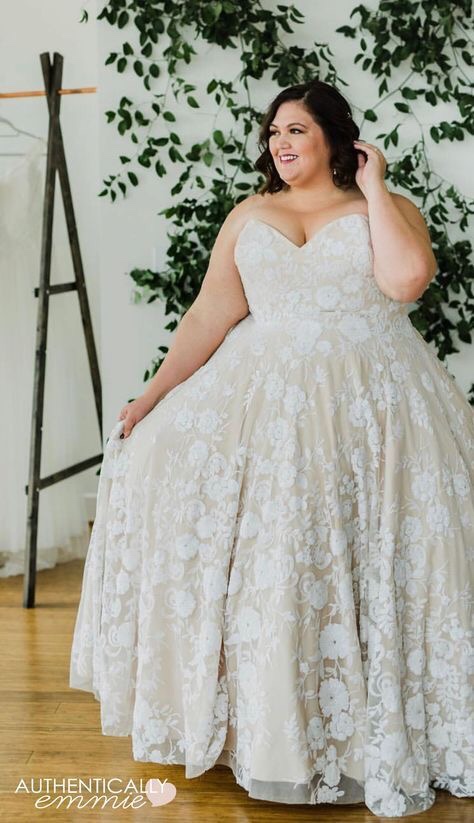Strapless lace plus size wedding dress for curvy bride