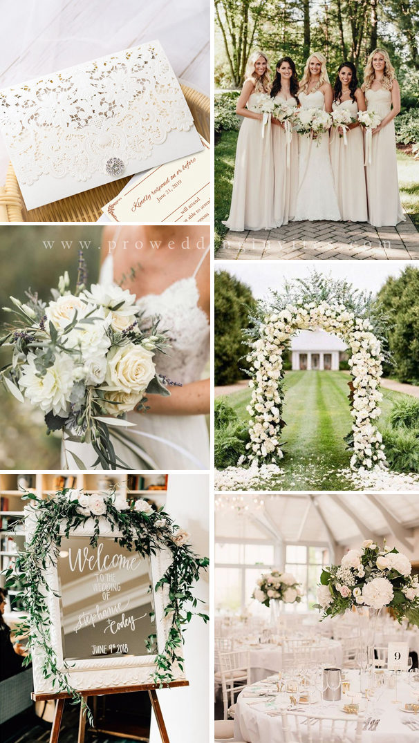 Wedding ideas with the color white: wedding color palette inspiration board 